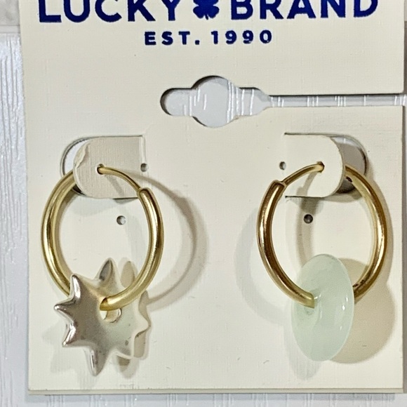 - NWT Lucky Brand two tone dyed jade mismatch hoop earrings 💍💎👑💕 - Picture 4 of 10